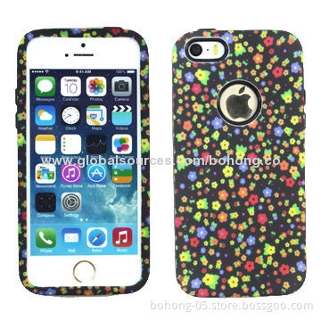 TPU/PC Mobile Phone Cases for iPhone 5S, Inner TPU, Outer PC with Water Transfer Design